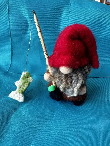 Needle Felted Fishing Gnome (Red Hat)