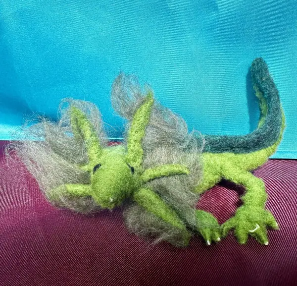 Needle Felted Green Axolotl