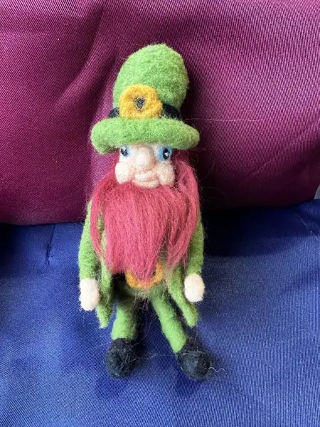 Needle Felted Leprechaun with longer deep red hair