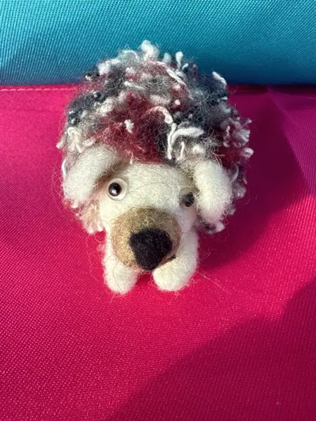 Needle Felted Hedge Hog (red blue and beige)