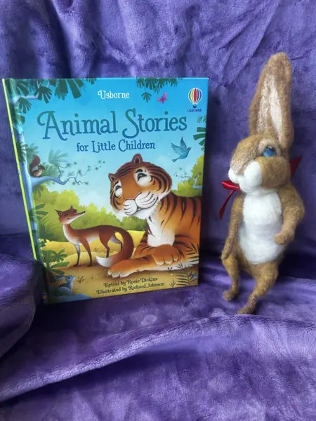 Needle Felted Little Hare and Book