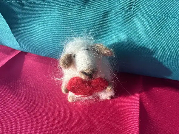Needle Felted Sheep with Red Heart