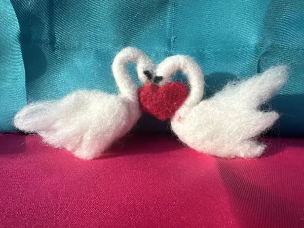 Needle Felted Swans with a Heart
